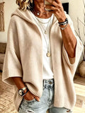Full Size Hooded Open-front Knit Cardigan Plus