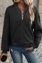 Textured Zip Up Baseball Collar Jacket (2)