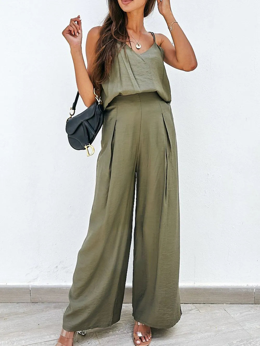 Spaghetti Strap Cami Wide Leg Pants Set (11)