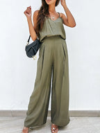 Spaghetti Strap Cami Wide Leg Pants Set (11)