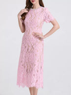 Lace Pearl Neckline Midi Dress (4)