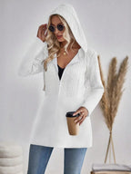 Drawstring Textured Zip Up Hooded Jacket (7)