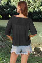 Openwork Round Neck Half Sleeve Knit Top (8)