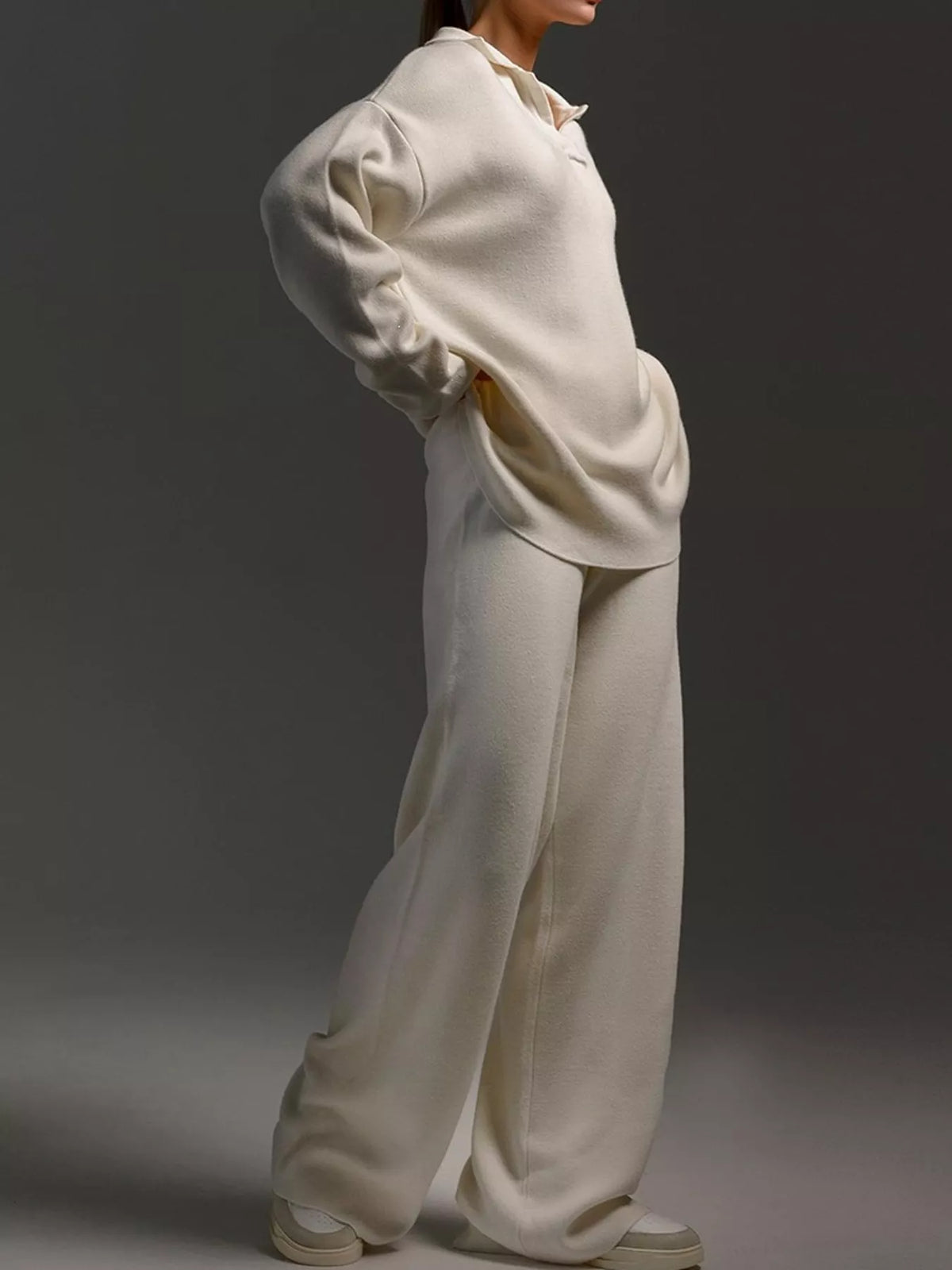 Polo Collar Top Wide-leg Pants Set (3)