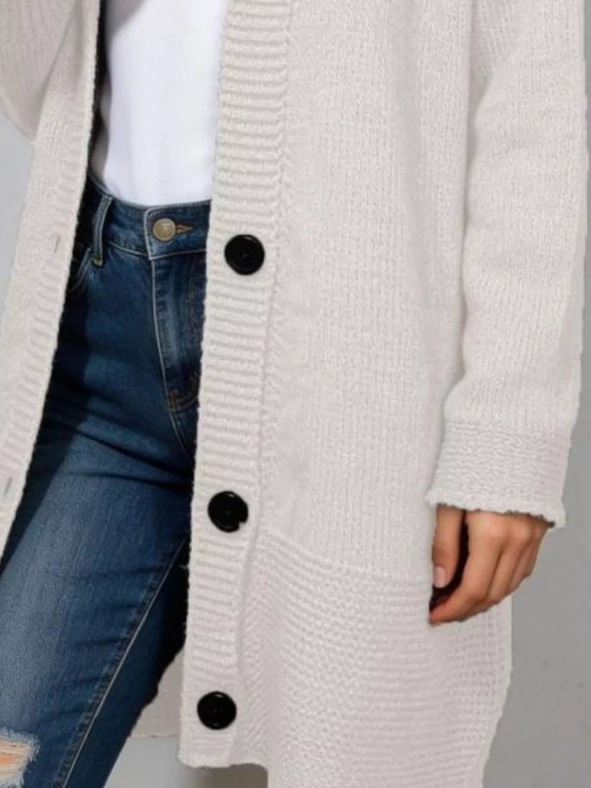 Full Size Casual Hooded Button-down Knit Cardigan Plus (5)