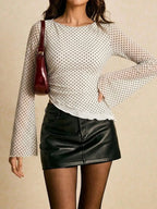 Polka Dot Mesh Bell Sleeve Top (5)