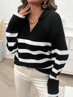 Striped Collared Neck Long Sleeve Sweater (5)