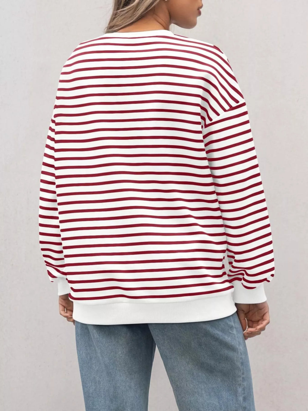 Striped Round Neck Oversized Casual Sweatshirt (13)