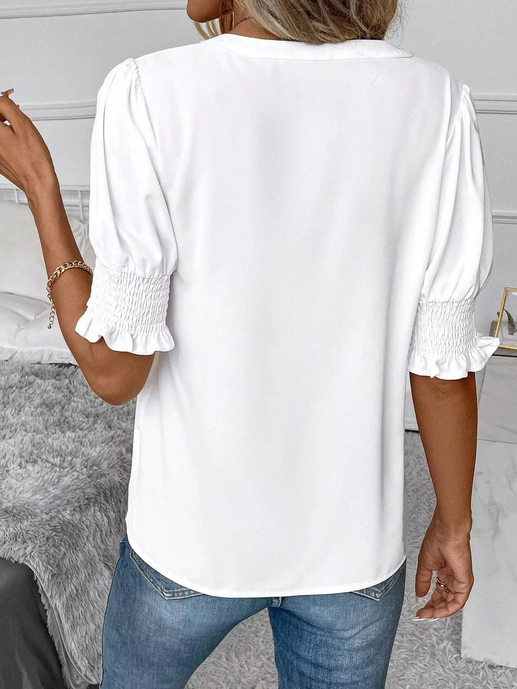 Notched Half Sleeve Blouse (4)