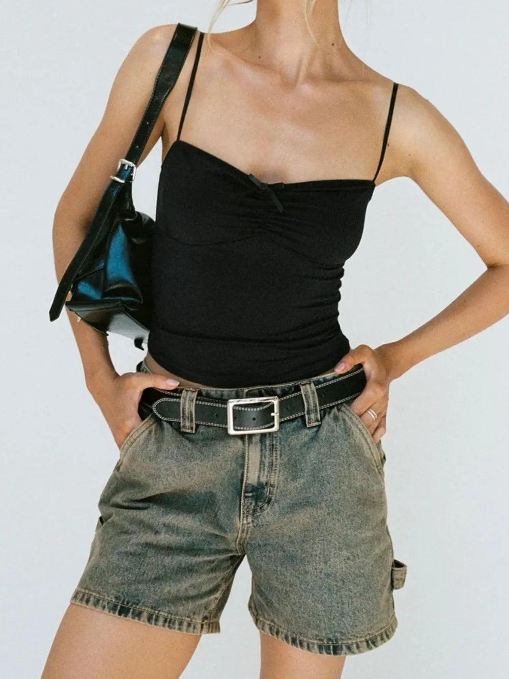 Washed High Rise Denim Shorts (5)