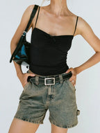 Washed High Rise Denim Shorts (5)