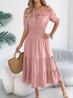 Smocked Off-shoulder Tiered Dress