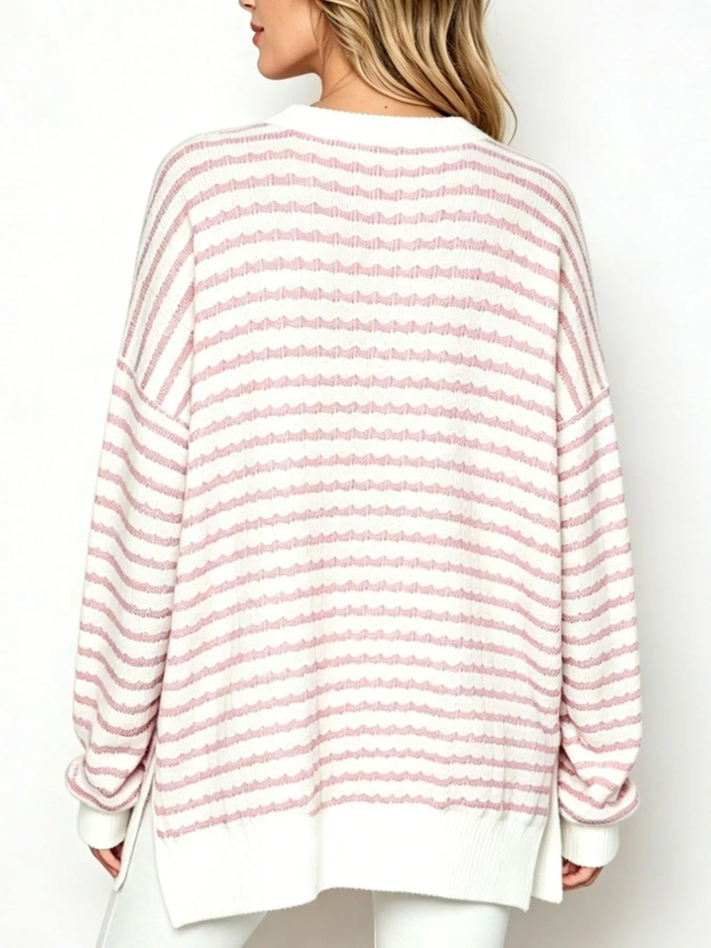 Oversized Striped Crew Neck Sweatshirt (7)