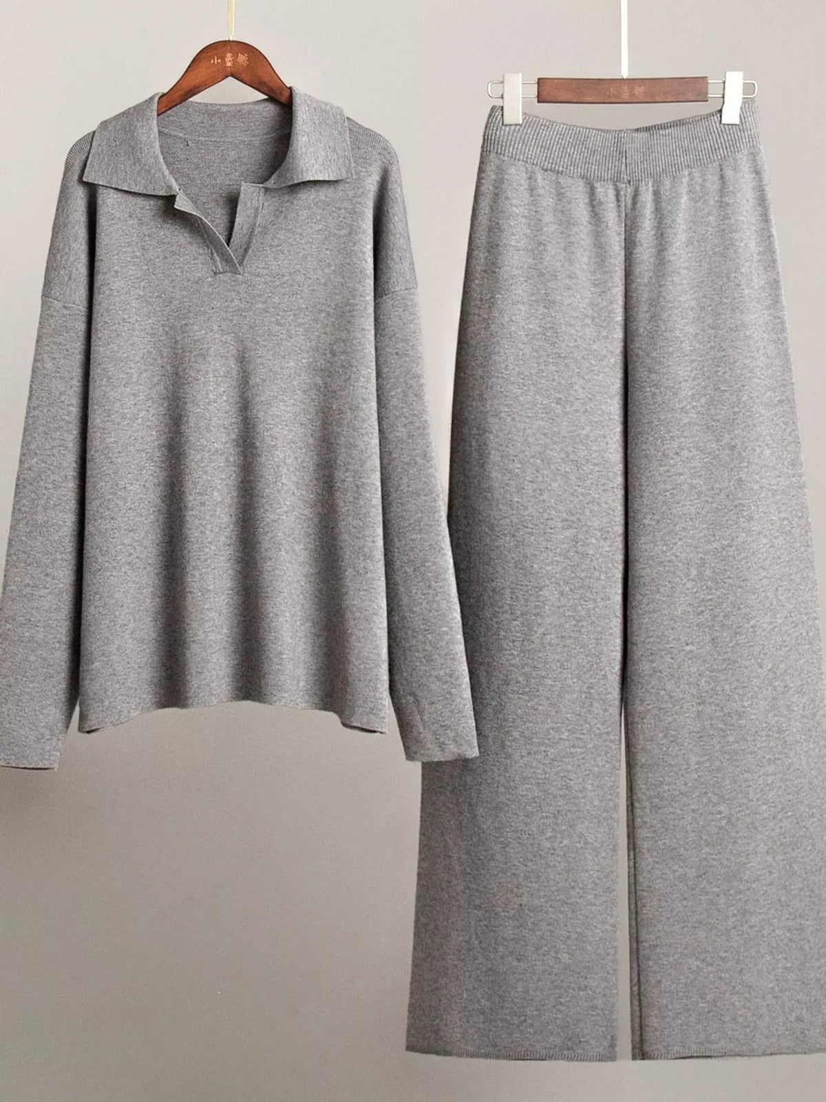 Polo Collar Top Wide-leg Pants Set (28)