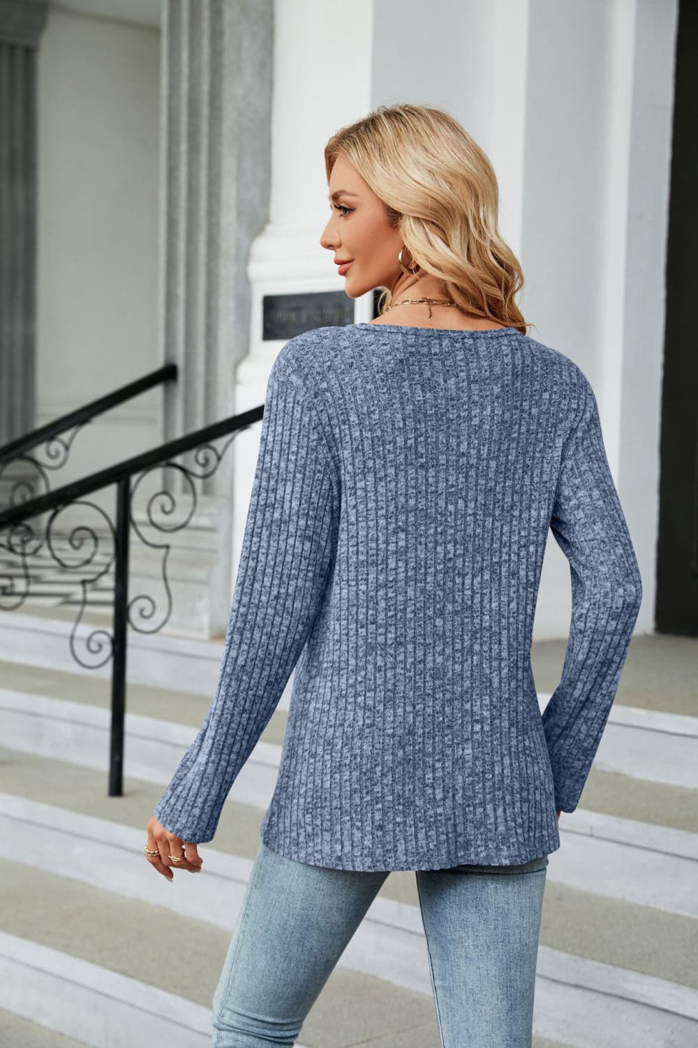 Buttoned Long Sleeve Slit Top (18)