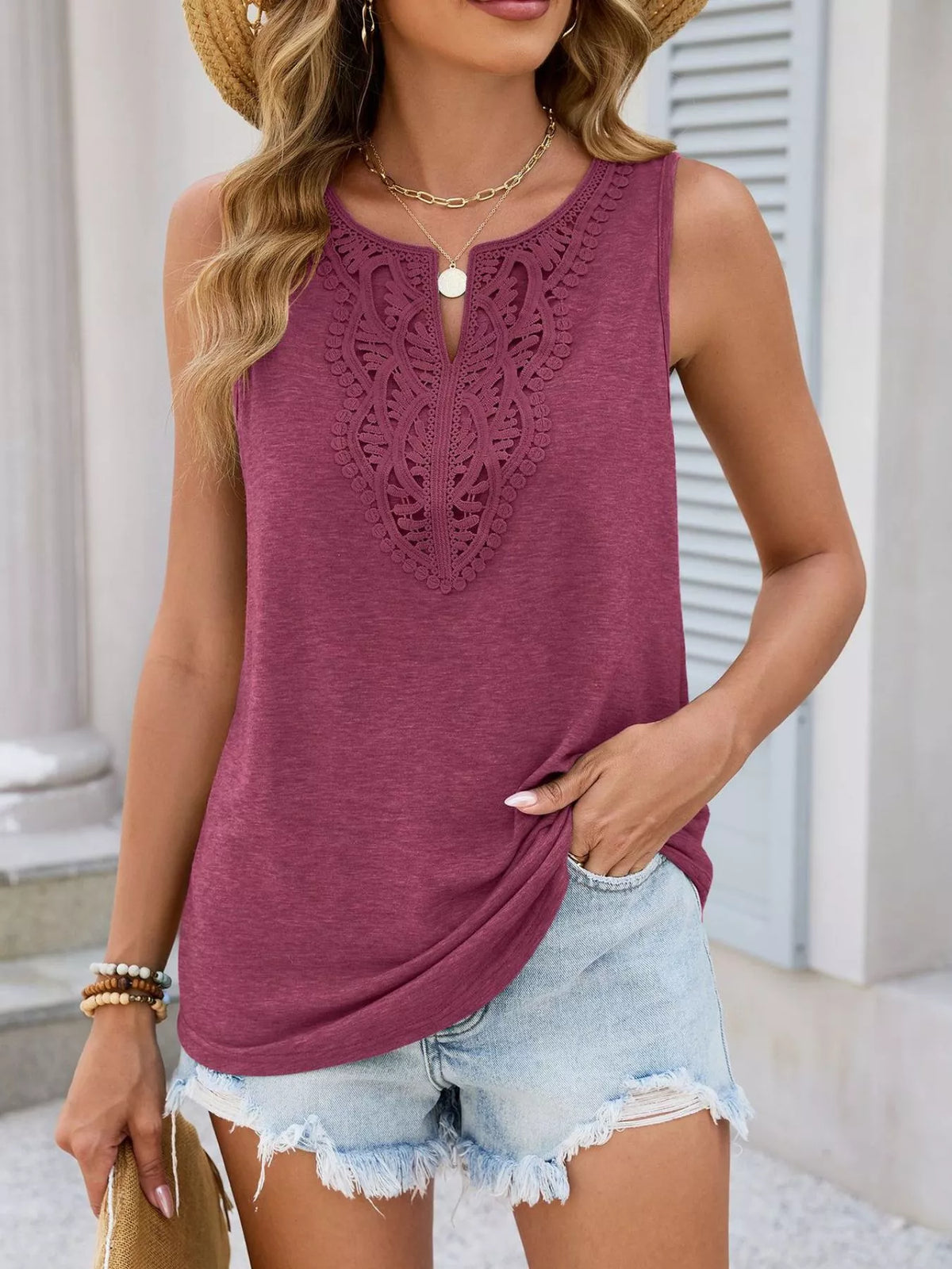 Lace Trim Sleeveless Tank Top (13)