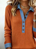 Full Size Half Button Ribbed Long Sleeve Knit Top Plus (10)