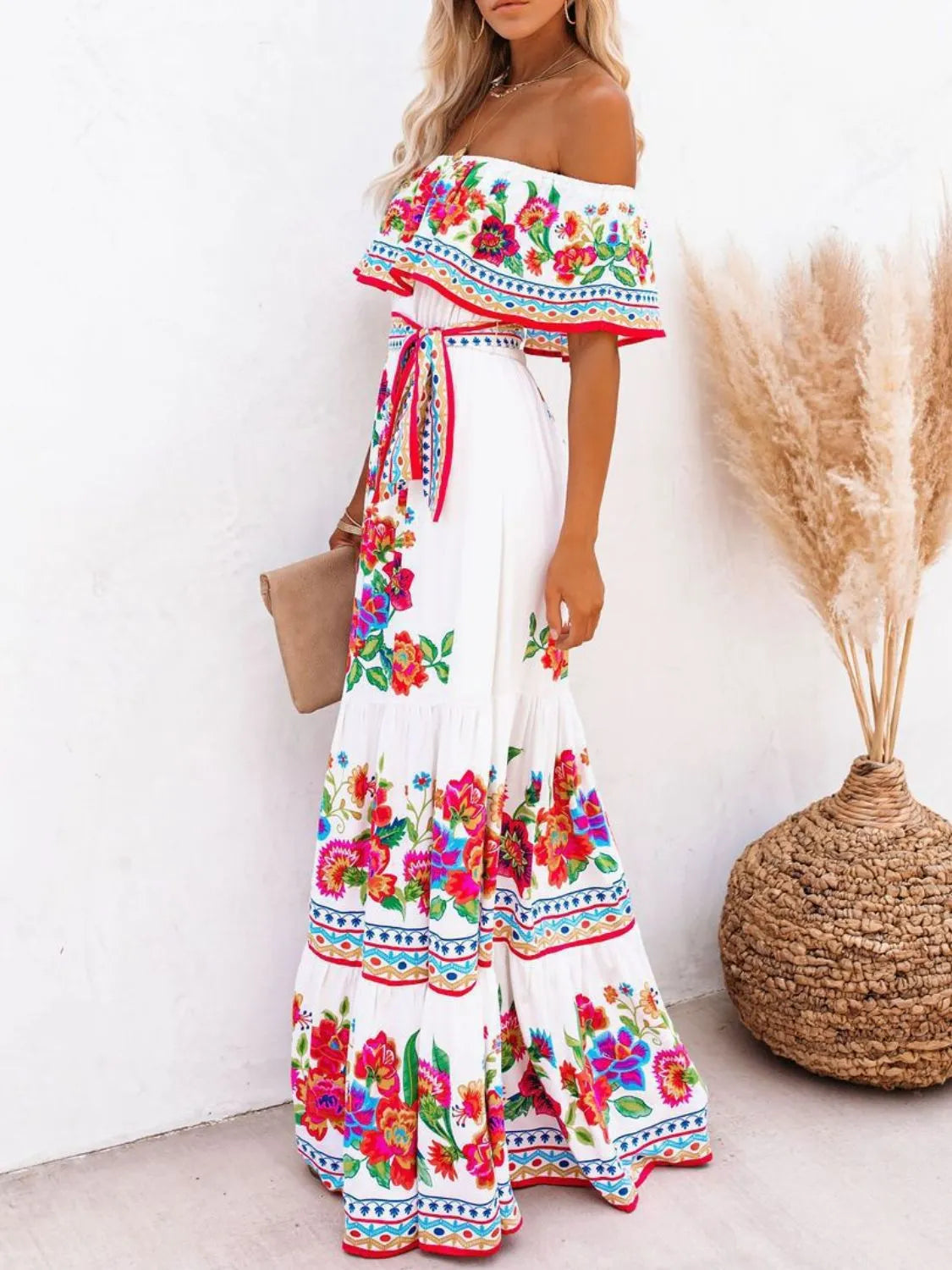 Floral Off Shoulder Ruffle Maxi Dress (5)