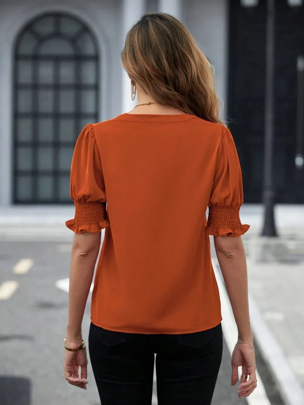 Notched Short Sleeve Blouse (20)