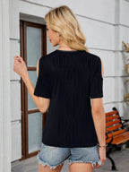 Textured V-neck Cold Shoulder Top (17)
