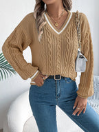 Cable Knit V-neck Long Sleeve Sweater (11)