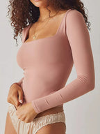 Square Neck Fitted Long Sleeve T-shirt (17)
