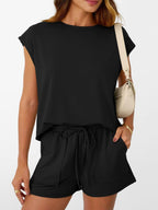 Round Neck Cap Sleeve Top Shorts Set (6)