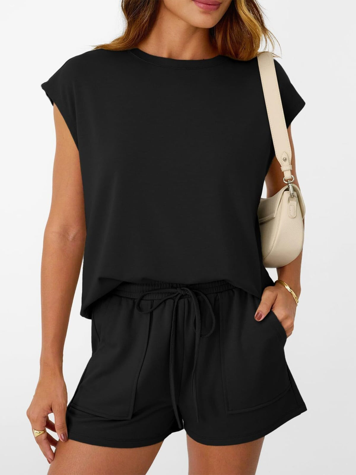 Round Neck Cap Sleeve Top Shorts Set (6)