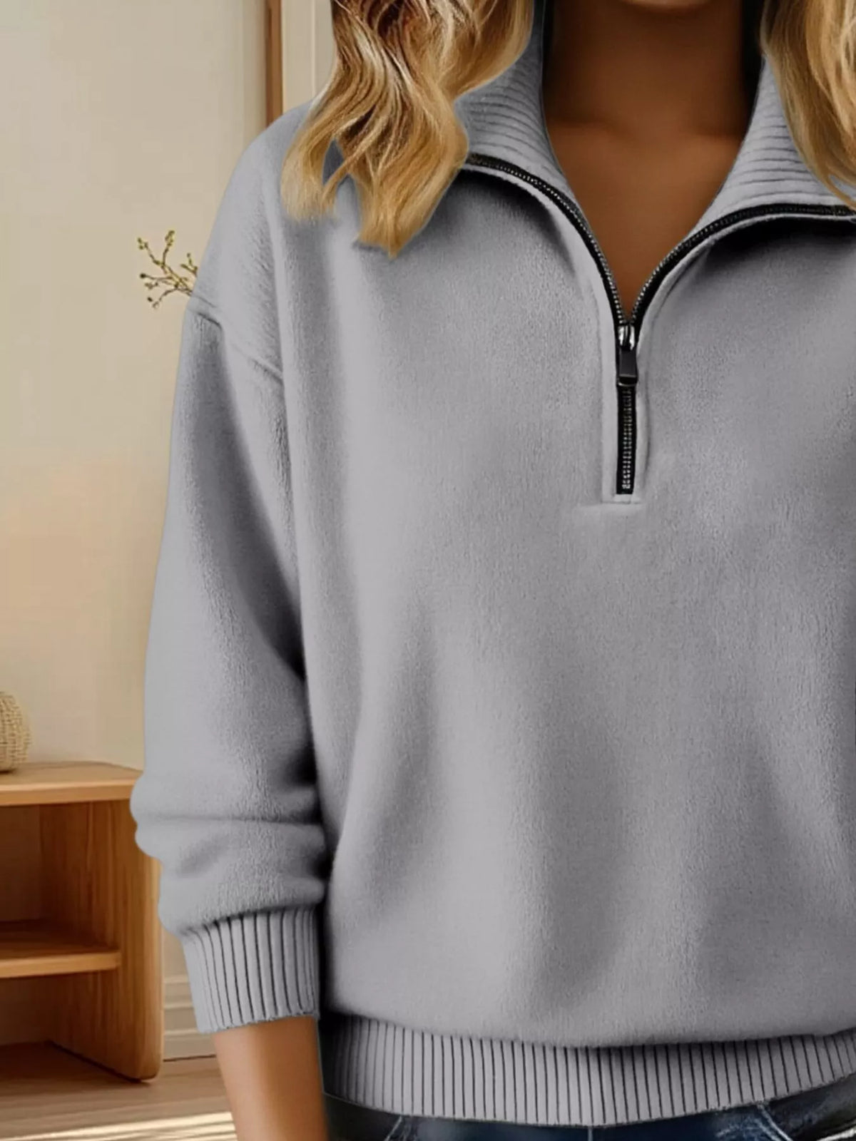 Full Size Half Zip Dropped Shoulder Sweater Plus (26)
