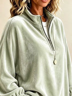Velvet Quarter-zip Sweatshirt Ruffled Cuffs (11)