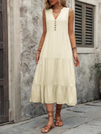Decorative Button Notched Sleeveless Dress (26)