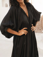 Tie Neck 3/4 Sleeve Midi Dress (15)