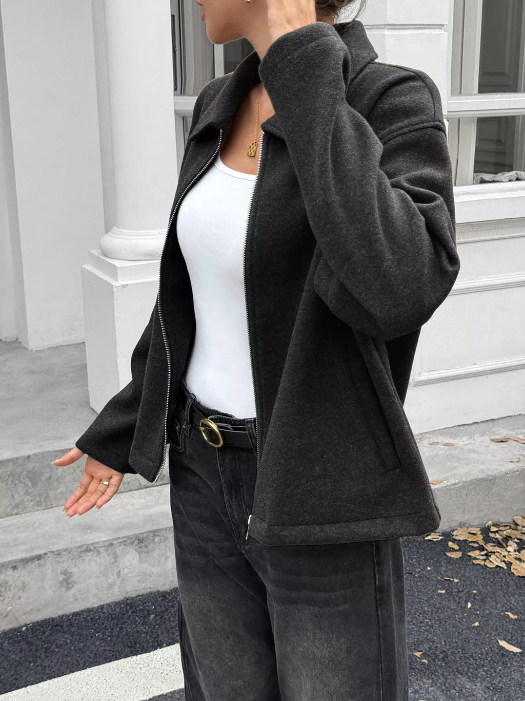 Zip-up Dropped Shoulder Jacket (13)
