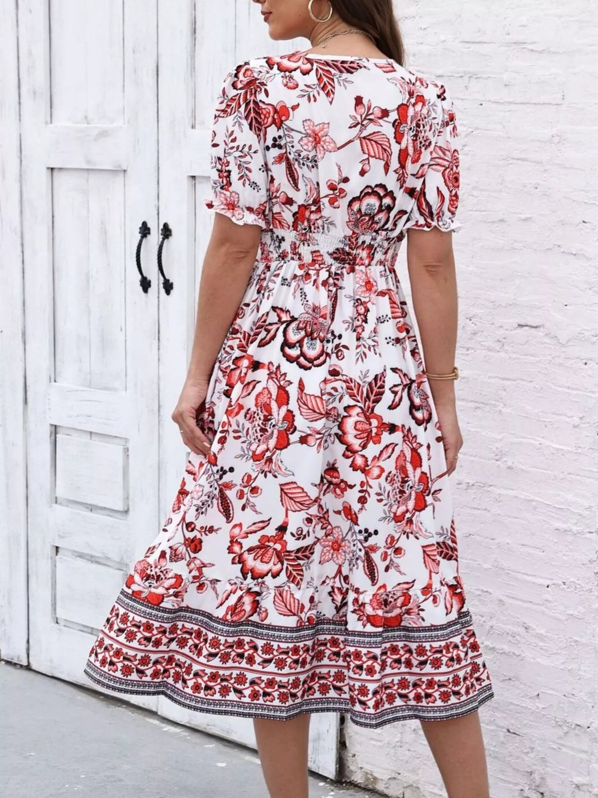Floral Print Puff Sleeve Wrap Midi Dress (21)