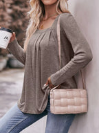 Pleated Square Neck Long Sleeve T-shirt (15)