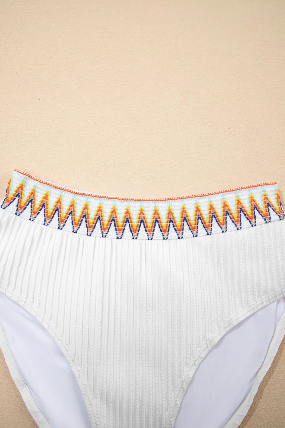 Textured Contrast Banding Bikini High Waist 2pcs Swimsuit (28)