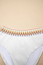 Textured Contrast Banding Bikini High Waist 2pcs Swimsuit (28)