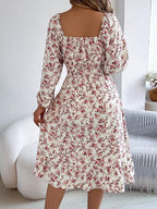 Floral Print Long Sleeve Square Neck Midi Dress (23)