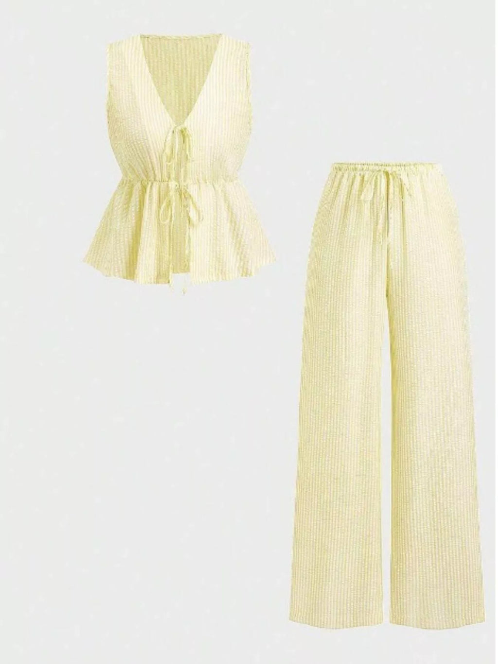 Striped Tie-front Sleeveless Top Pants Set (2)