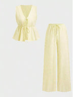 Striped Tie-front Sleeveless Top Pants Set (2)