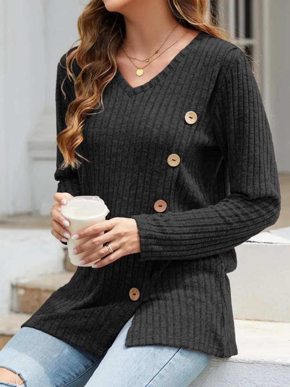 V-neck Long Sleeve T-shirt (12)