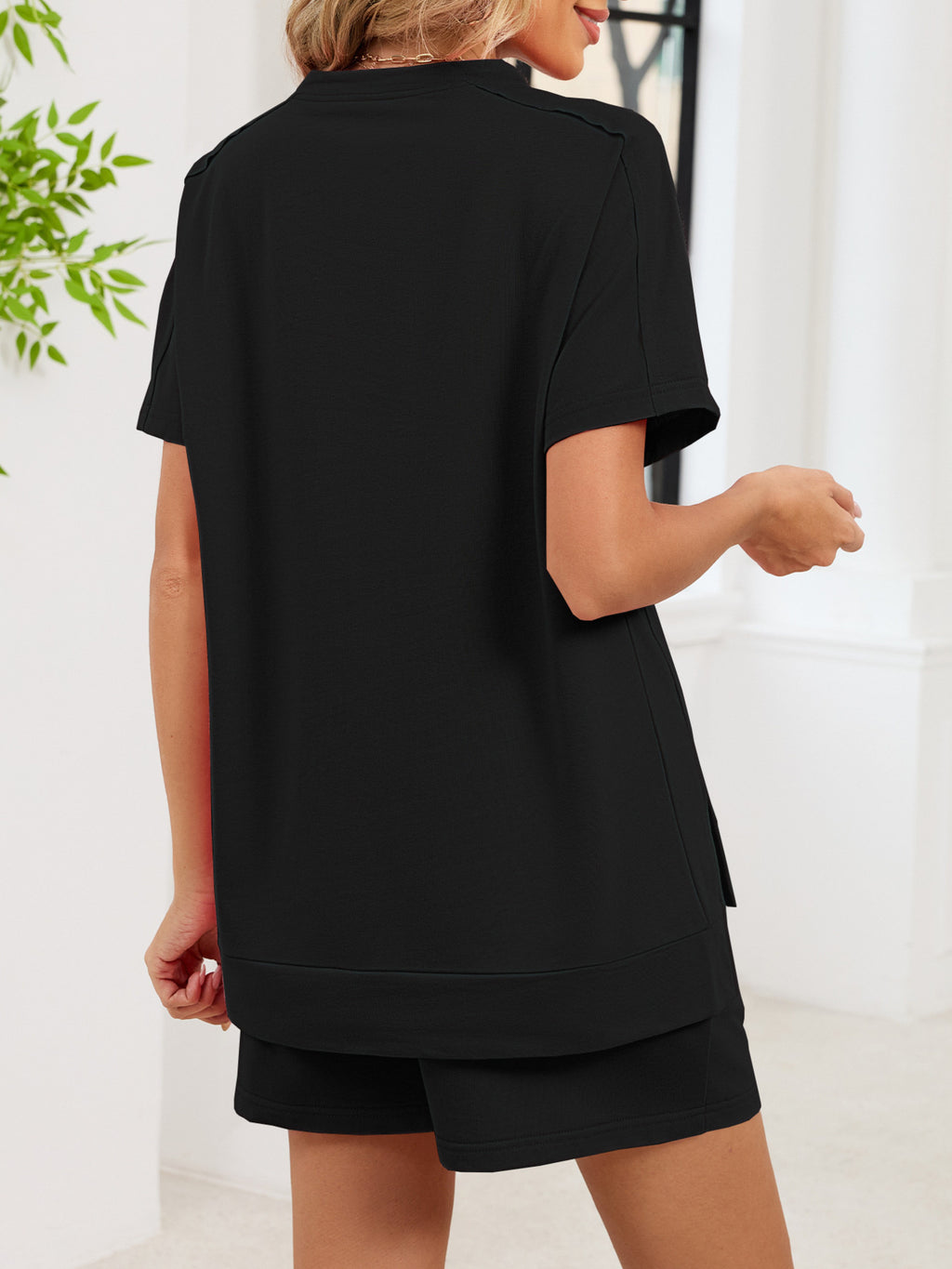 Round Neck Short Sleeve T-shirt Shorts Set (10)