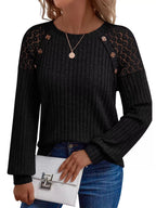 Ribbed Knit T-shirt Lace Shoulder Detail (10)