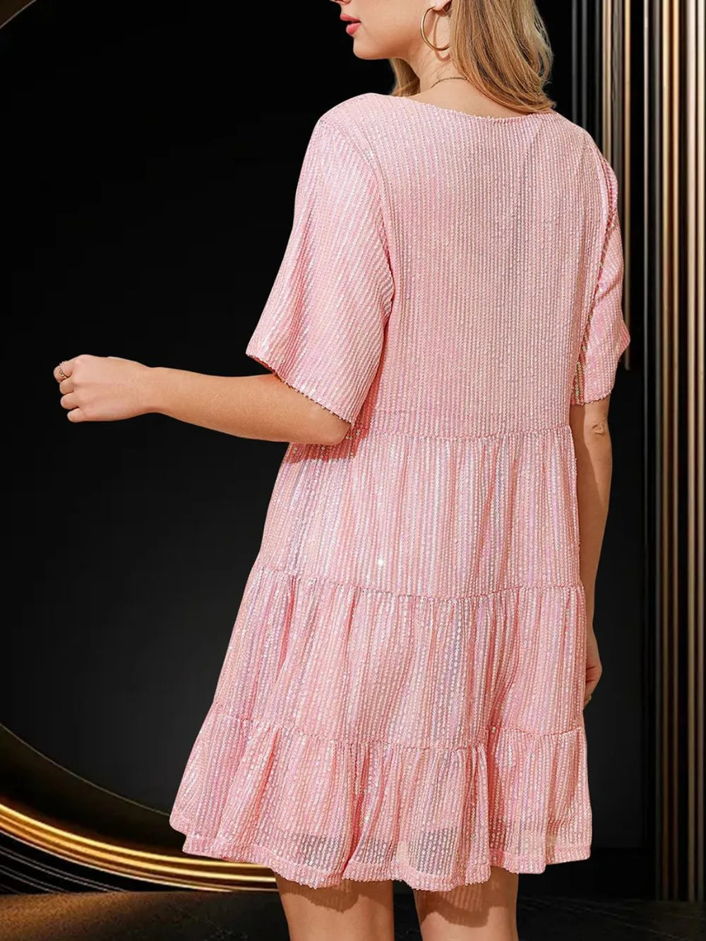 Sequin Round Neck Half Sleeve Mini Dress (12)