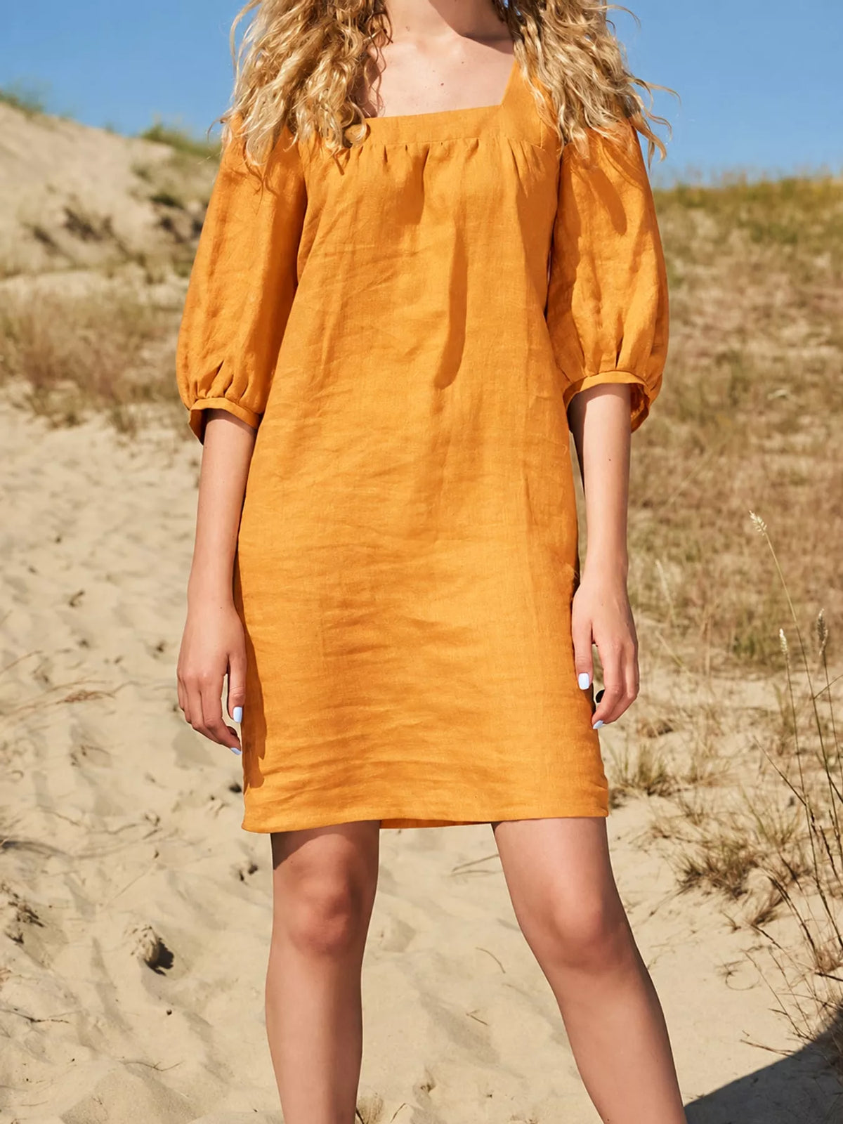 Square Neck Puff Sleeve Mini Dress (40)