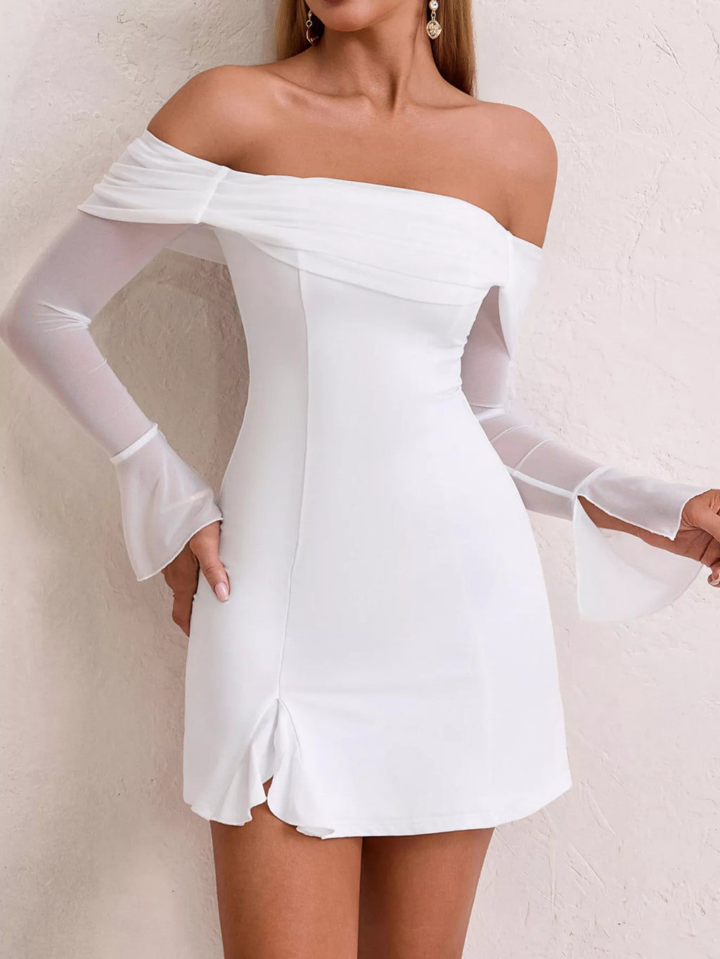 Off-shoulder Long Sleeve Mini Dress (15)