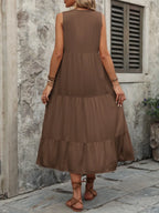 Decorative Button Notched Sleeveless Dress (19)