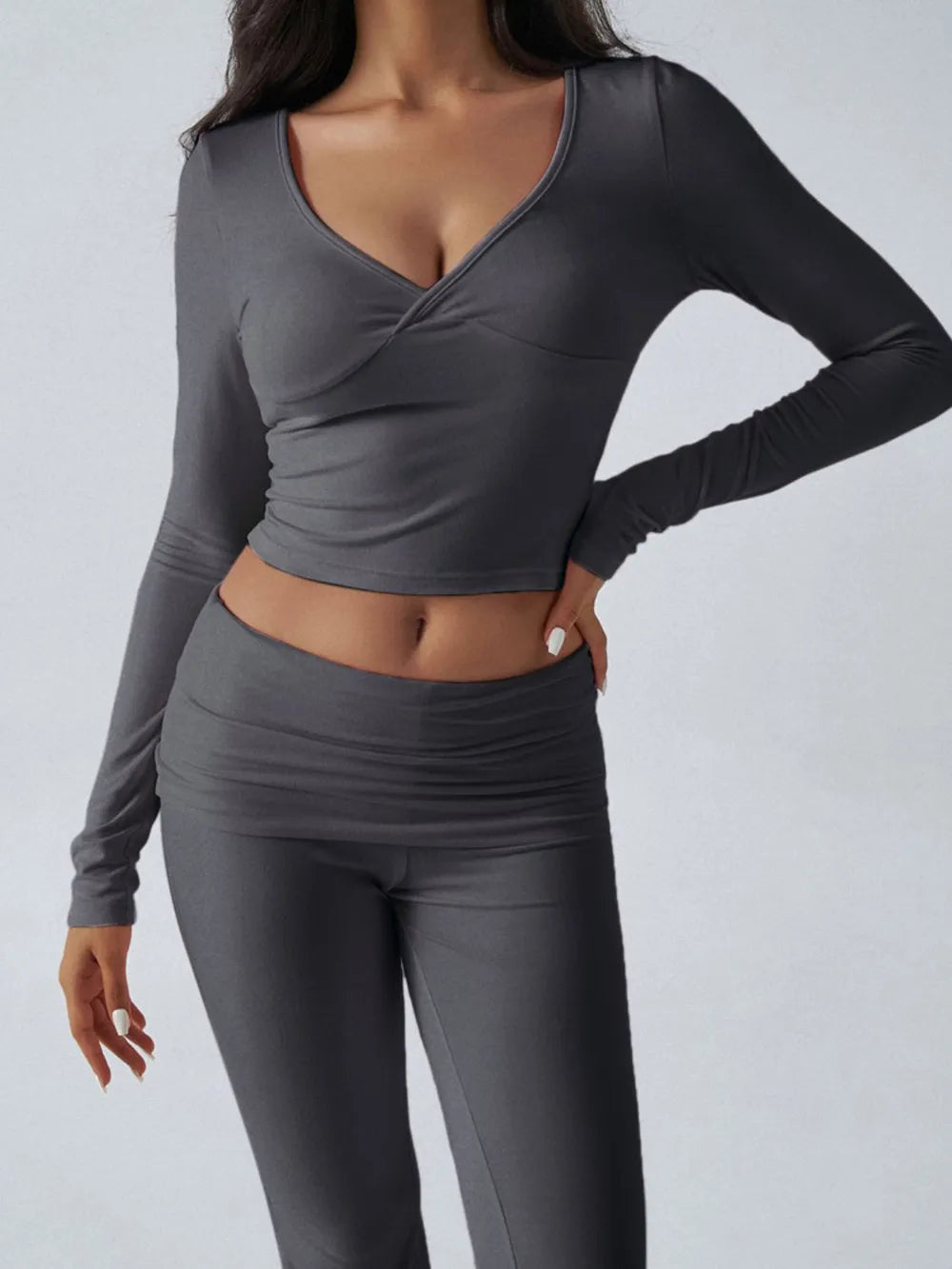Ruched Long Sleeve Top Pants Set (7)