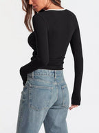 Contrast Trim Long Sleeve Top (5)
