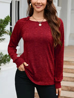 Texture Round Neck Long Sleeve Knit Top (11)